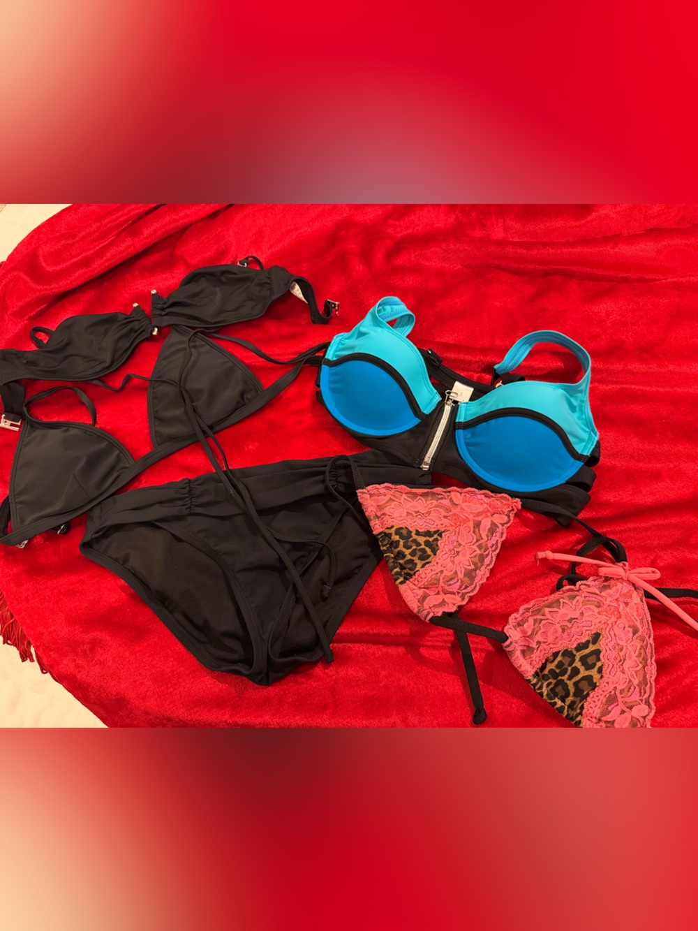 Bundle of 4 Size Small Bikini tops with 1 matching Black bottom. size small